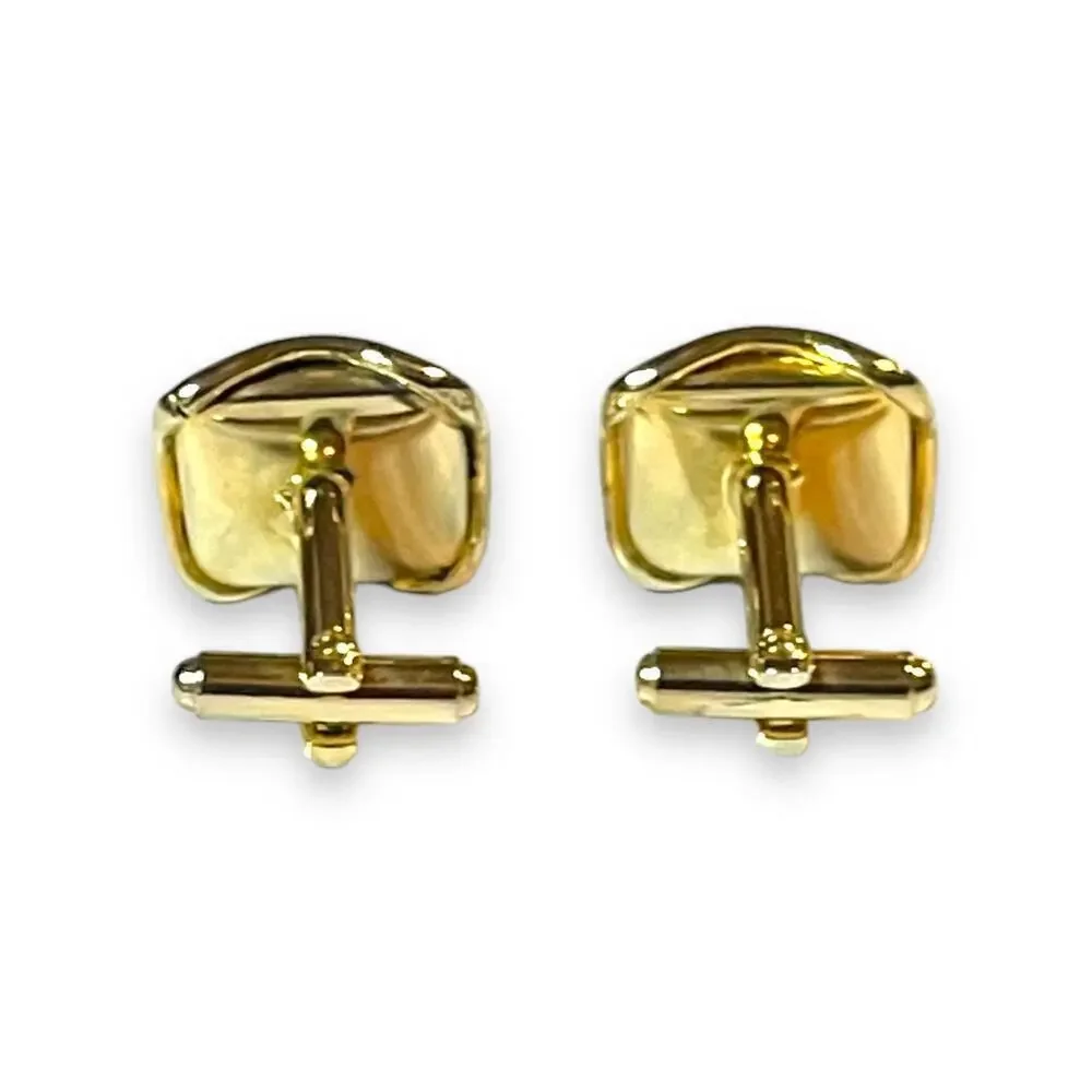 Vintage Cufflinks and Tie Bar Gold Tone Mother of Pearl Rhinestone Wave Edge